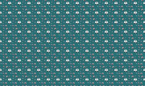 Pattern of small green aliens with big eyes on teal background Stock Illustration