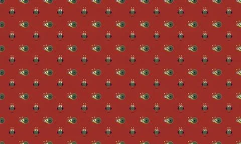 Pattern of small green alligators on red background Stock Illustration