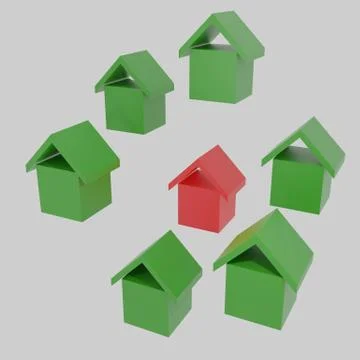 Pattern of small green and red houses. Mortgage problem concept. Interest rate. イラスト素材