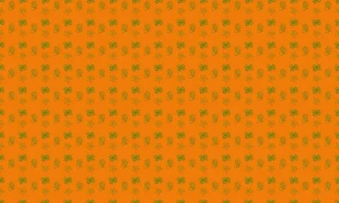 Pattern of small green clovers on orange background Stock Illustration