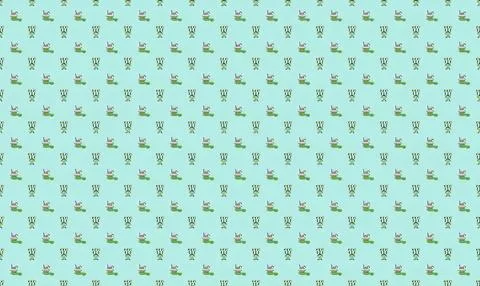Pattern of small green frogs on blue background Illustrazione stock