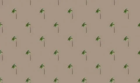 Pattern of small green palm trees on beige background Stock Illustration