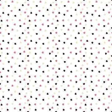 A pattern of small hearts of pink, brown and , beige color on a white background Stock Illustration