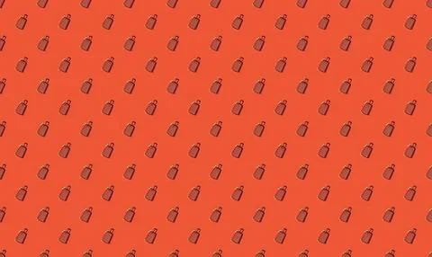 Pattern of small orange bottles on red background Stock Illustration