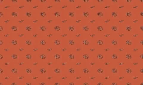 Pattern of small orange flowers and tiny birds on orange background Stock Illustration