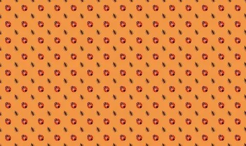 Pattern of small orange flowers with black centers on yellow background Stock Illustration