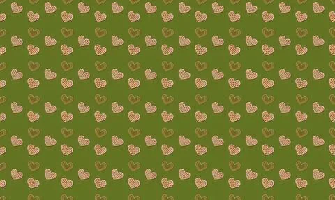Pattern of small pink and beige hearts on green background Stock Illustration