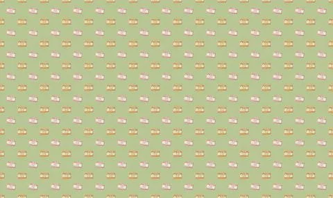 Pattern of small pink and white cars on a green background Stock Illustration