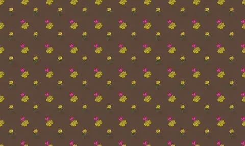 Pattern of small pink and yellow flowers on brown background Stock Illustration