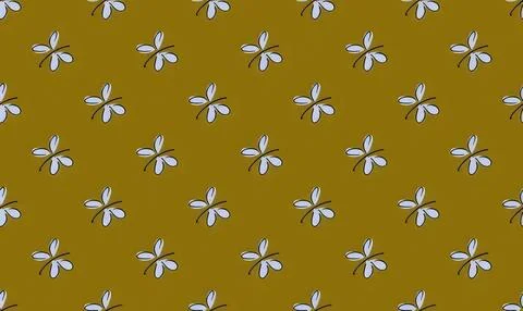 Pattern of small purple and white flowers on olive green background Stock Illustration