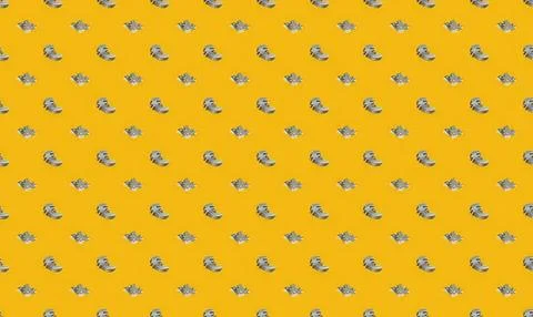 Pattern of small purple and yellow birds on bright yellow background Stock Illustration