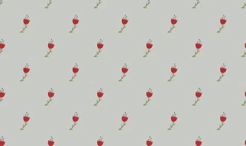 Pattern of small red flowers with green stems on light background Stock Illustration