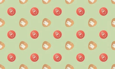 Pattern of small shopping carts in red and beige on green background Stock Illustration