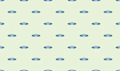 Pattern of small silver ufos floating on light green background Stock Illustration