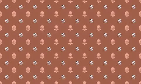 Pattern of small skulls and soccer balls on brown background Stock Illustration