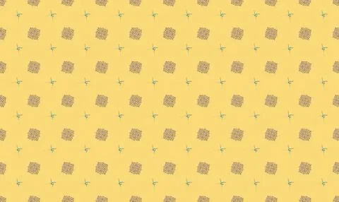 Pattern with small squares and birds on yellow background Stock Illustration