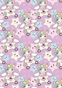 A pattern with small unicorns with wings on the background Stock Illustration