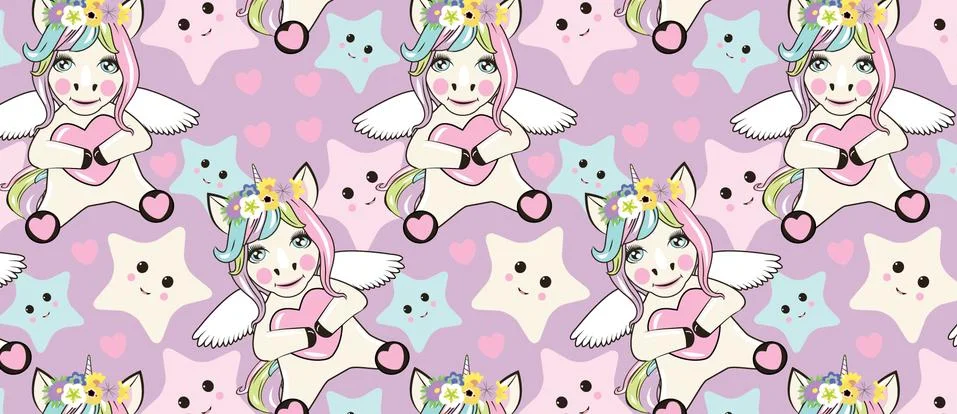 A pattern with small unicorns with wings on the background Stock Illustration