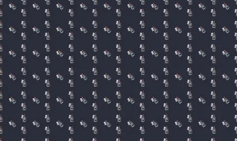 Pattern of small white and blue icons on dark background Stock Illustration