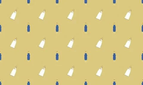 Pattern of small white and blue bottles on beige background Stock Illustration