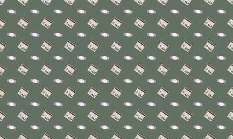Pattern of small white and pink cash register icons on dark background Stock Illustration
