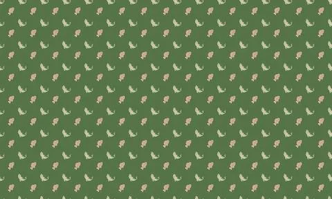 Pattern with small white and pink cats on green background Stock Illustration