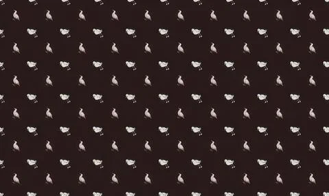 Pattern of small white cats on black background 库存插图