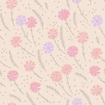 A pattern with small wildflowers and herbs. Elegant flowers on a cream back.. Stock Illustration