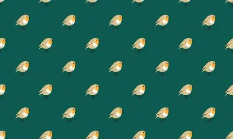 Pattern of small yellow and white birds on dark green background Stock Illustration
