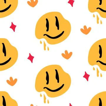 A pattern of smiles in the retro style of the 70s. Good vibes multi-colored p Stock Illustration