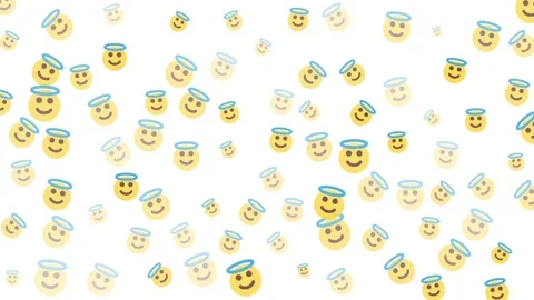 Pattern of Smiling Angel Face Icons with Blue Halos on White Background Stock Footage 344875277