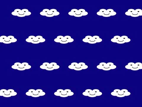 A pattern with smiling eyes and smiling clouds on a blue background 스톡 일러스트