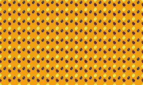 Pattern of smiling yellow faces with purple eyes on orange background Stock Illustration