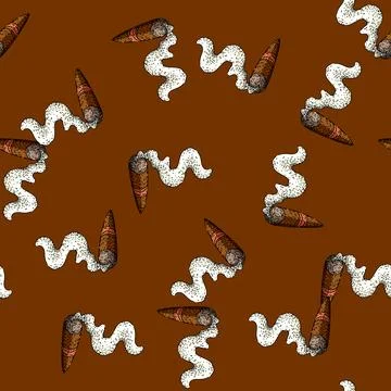 Pattern Smoking cigar hand drawn black and white line art illustration Stock Illustration