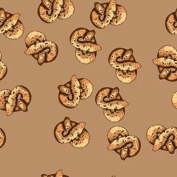 Pattern snack pretzel sketch hand drawn Stock Illustration