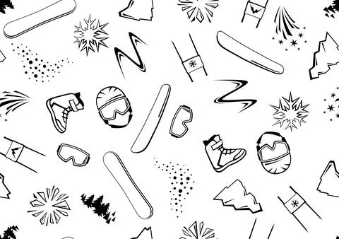 Pattern with snowboarding items. Winter sport illustration. Illustrazione stock