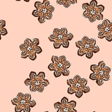 Pattern snowflake gingerbread sketch hand drawn Stock Illustration