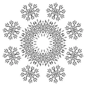 Pattern of snowflakes, contours Stock Illustration
