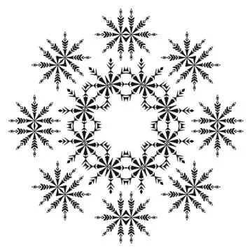 Pattern of snowflakes, contours Stock Illustration