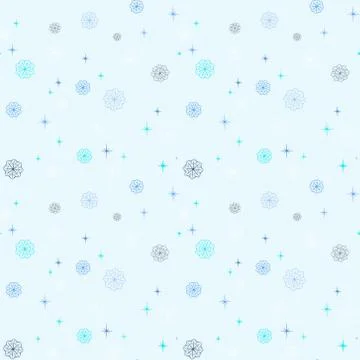 Pattern with snowflakes in different colors and sizes. Vector background. Stock Illustration