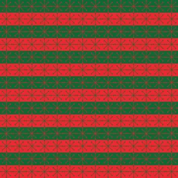 Pattern - snowflakes with a square ornament with stripes. In red-green tones. Stock Illustration