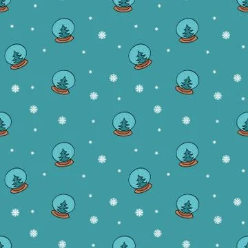 Pattern with snowglobe and snowflakes Stock Illustration