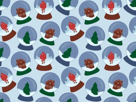 Pattern snowglobe blue Stock Illustration
