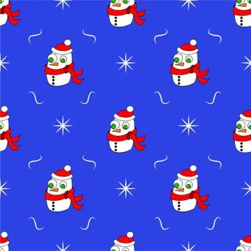 Pattern with a snowman and snowflakes Stock Illustration