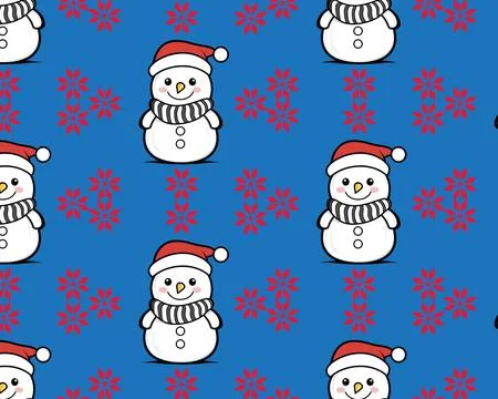 Pattern of Snowmen and Snowflakes on Blue Background Stock Illustration