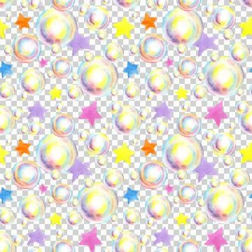 Pattern soap bubbles and stars watercolor イラスト素材