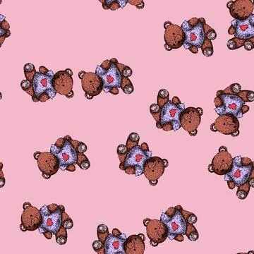 Pattern soft teddy bear sketch hand drawn イラスト素材