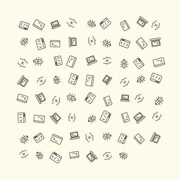 Pattern of Software Development Icons Featuring Coding Symbols and Computer.. Stock Illustration