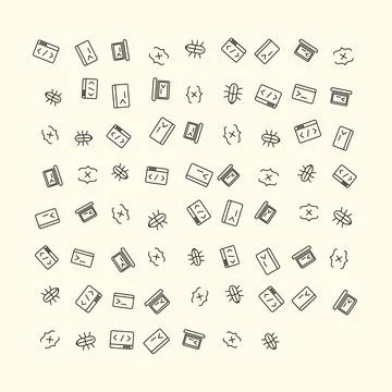 Pattern of Software Development Line Icons on a Soft Cream Colored Background Illustration