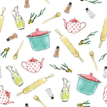 Pattern with some dishes and seasoning Stock Illustration